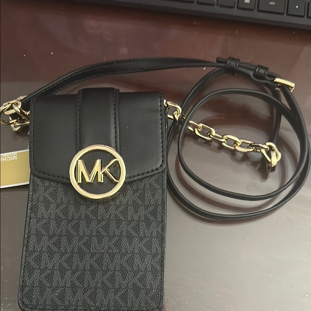 Michael Kors Black and Gold Phone Crossbody